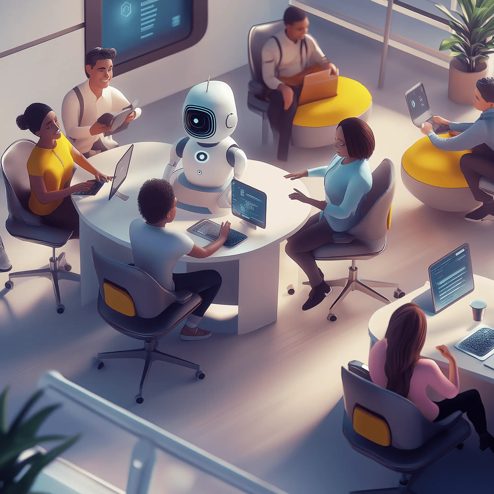 A futuristic small business office environment.