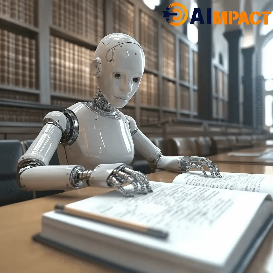 a humorous courtroom sketch with a sad looking AI bot, and copyright law represented as litigants.